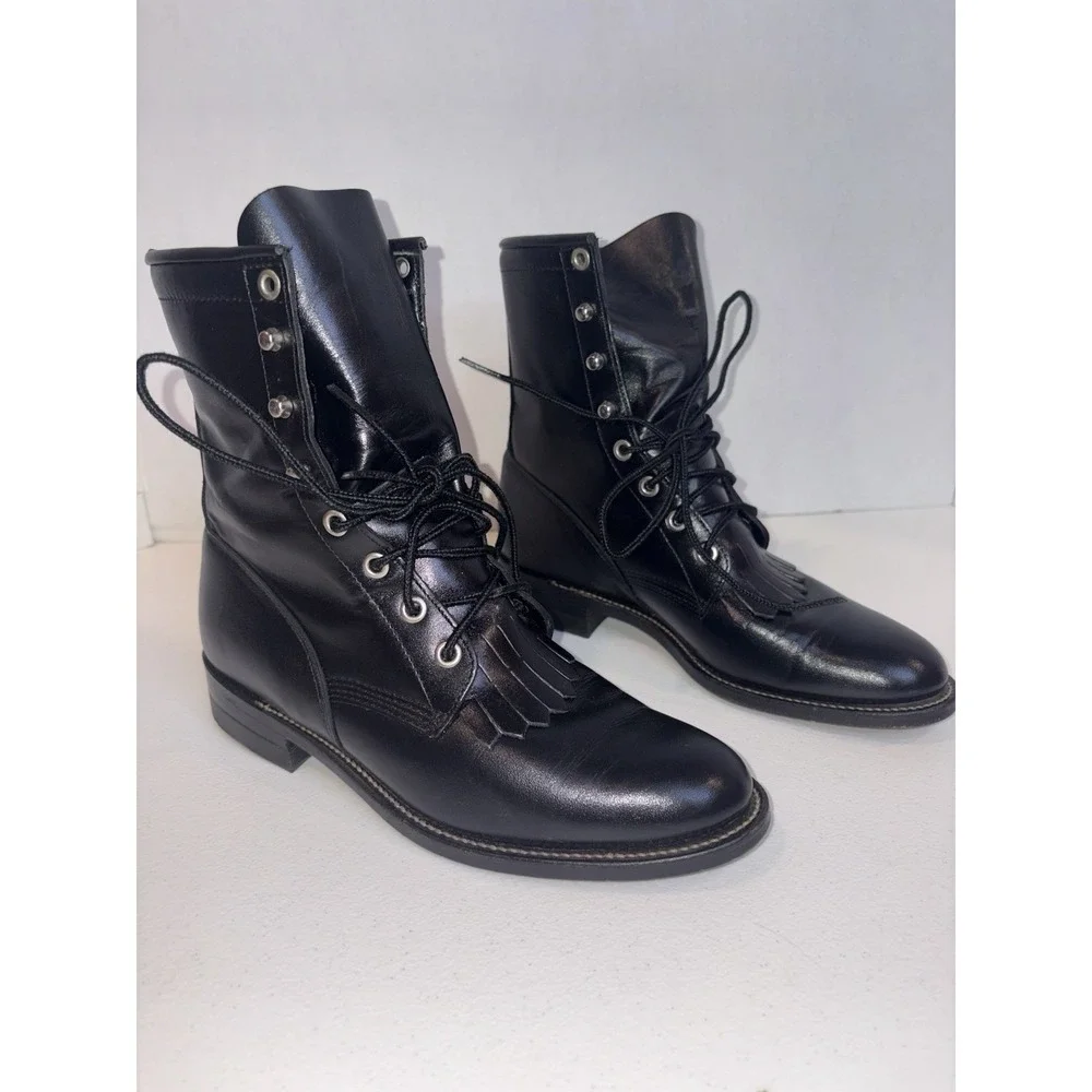 Vintage Justin Heritage Lacer Boots Women 6 B Black Kiddie With Box Rare - Picture 2 of 13
